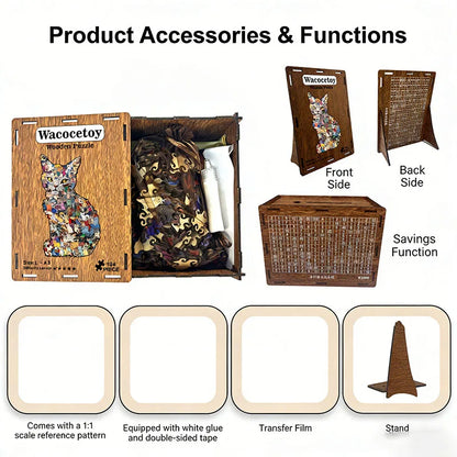 Unique Cat Shape Jigsaw Puzzle & DIY Wooden Savings Bank 2-in-1 Set - Creative Animal Puzzle Craft Kit for Adults Kids, Decorati
