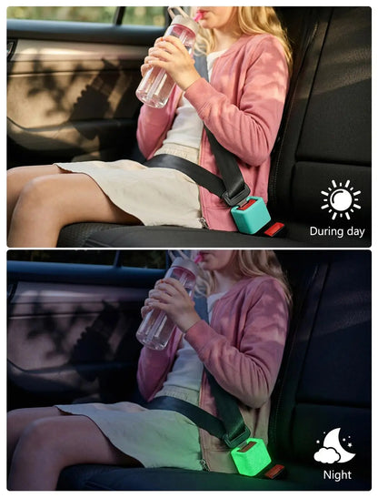 2Pcs Glow-in-the-Dark Seat Belt Buckle Holder, Silicone Rear Booster - Makes Receptacle Upright for Quick Access, Universal Fit