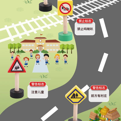 Wooden Children's City Traffic Road Signs Signboards Safety Awareness Scene Building Blocks Early Education Educational Toys
