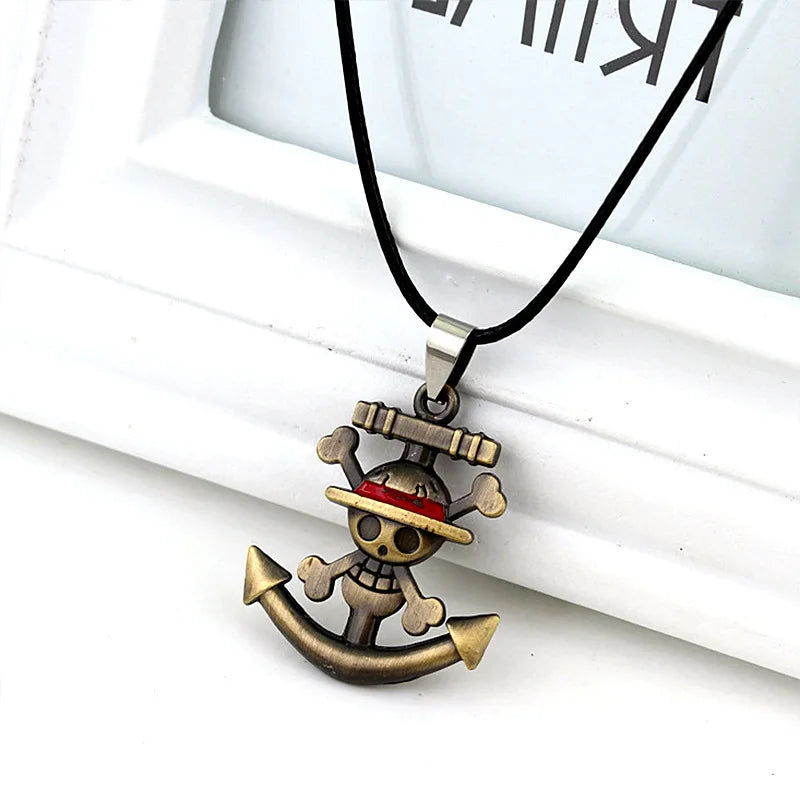 Anime One Piece Retro Ship Anchor Pirate Pendant Necklace for Men and Women Punk Personalized Jewelry Accessories Gift