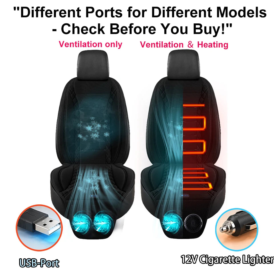 2-in-1 12V Car Cooling & Heating Seat Cushion for All Seasons or Universal USB Summer Ventilated Car Seat Cover Car Accessories
