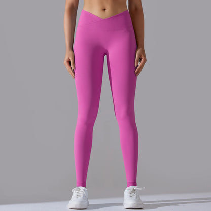 Crossover Waist Women Yoga Leggings Hips Lifting Gym Leggings Seamless Sport Pants High Waist Fitness Leggings Workout Running