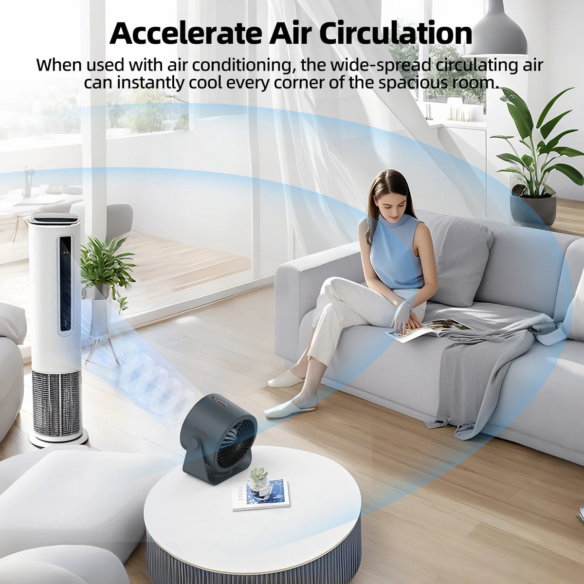GOOJODOQ Desktop Fan 4000mAh Silent Adjustable Speed Air Circulation Fan 100 Speeds with Digital Display Wall Mountable