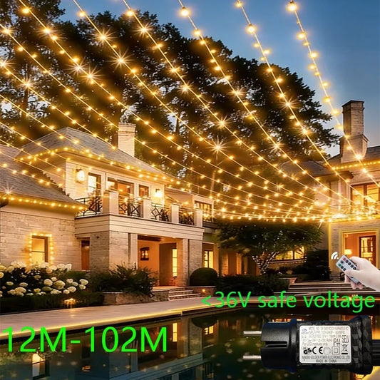 Fairy Lights Wedding String Light Christmas Garland LED Chain Outdoor Waterproof For Tree Street Party 12M-102M Decoration 2026