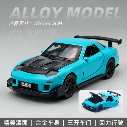 1:36 MX-5 MX5  RX7 R34 Series alloy car model with openable door convertible sports car boy pull-back toys as gifts as ornaments