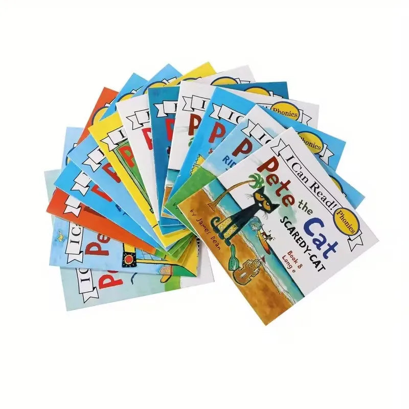 12 Books Set Pete the Cat I Can Read, Mini Portable English Picture Books, Kids Storybooks, Primary English Learning
