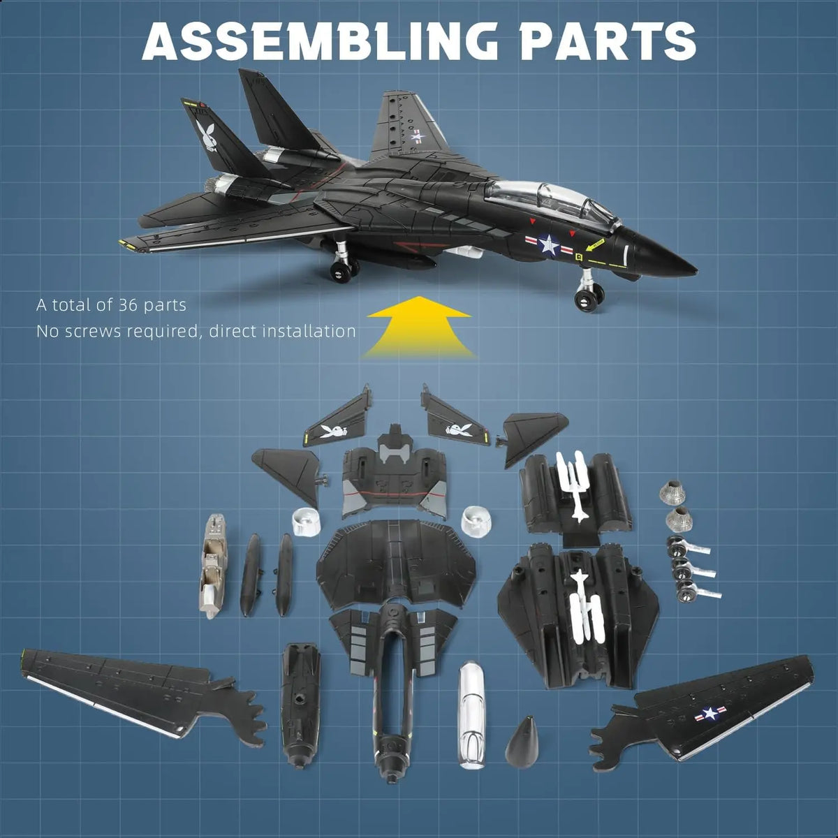 1:72 Scale F-14 Tomcat Fighter Jet Quick Build Model Kit Plastic Millitary F14 Airplane Assembly Aircraft Model with Stand Gift