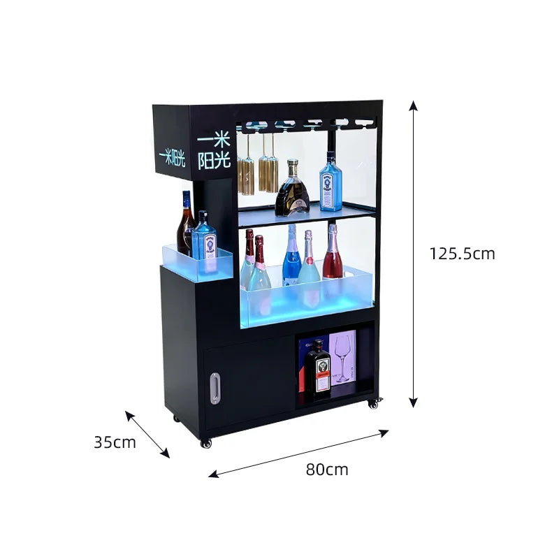 Mobile Stainless Steel LED Champagne Wine Rack Bar Lighting Import Liquor Display Cabinet Pub Liquor Display Cabinet