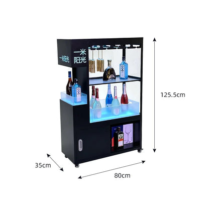Mobile Stainless Steel LED Champagne Wine Rack Bar Lighting Import Liquor Display Cabinet Pub Liquor Display Cabinet