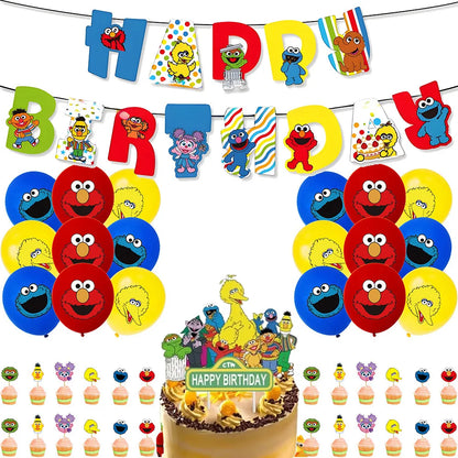 Cartoon Sesames Streeted Birthday Party Decoration Elmo Theme Balloon Set Plates Tissue Tablecloth Party Supplies Baby Shower