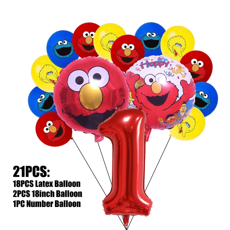 Birthday Party Decoration Set Supplies Cartoon Sesame Streets Birthday Party Supplies Tableware Balloon Cake Topper Banner Plate