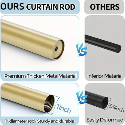 1-Diameter Adjustable Gold Metal Curtain Rod, Extending from 18 to 120 Inches. Sturdy with Modern End Cap Finials. Easy Install