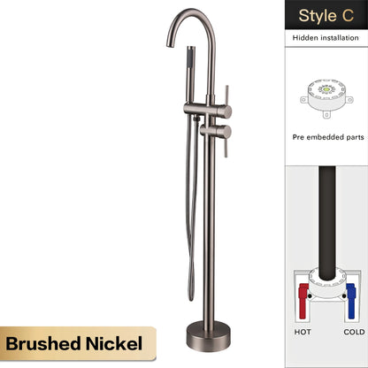 AITANA Luxury Black Brass Bathroom Faucet. Floor Standing Design with Simple 2 Handle Hot and Cold Bathtub and Dual-Mode Faucet