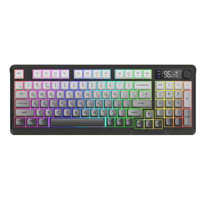 FREEWOLF M96 Wireless Dual Mode Gaming Keyboard with Smart Screen, 96-Key PBT RGB Backlight, Bluetooth, Media Knob, Ergonomics
