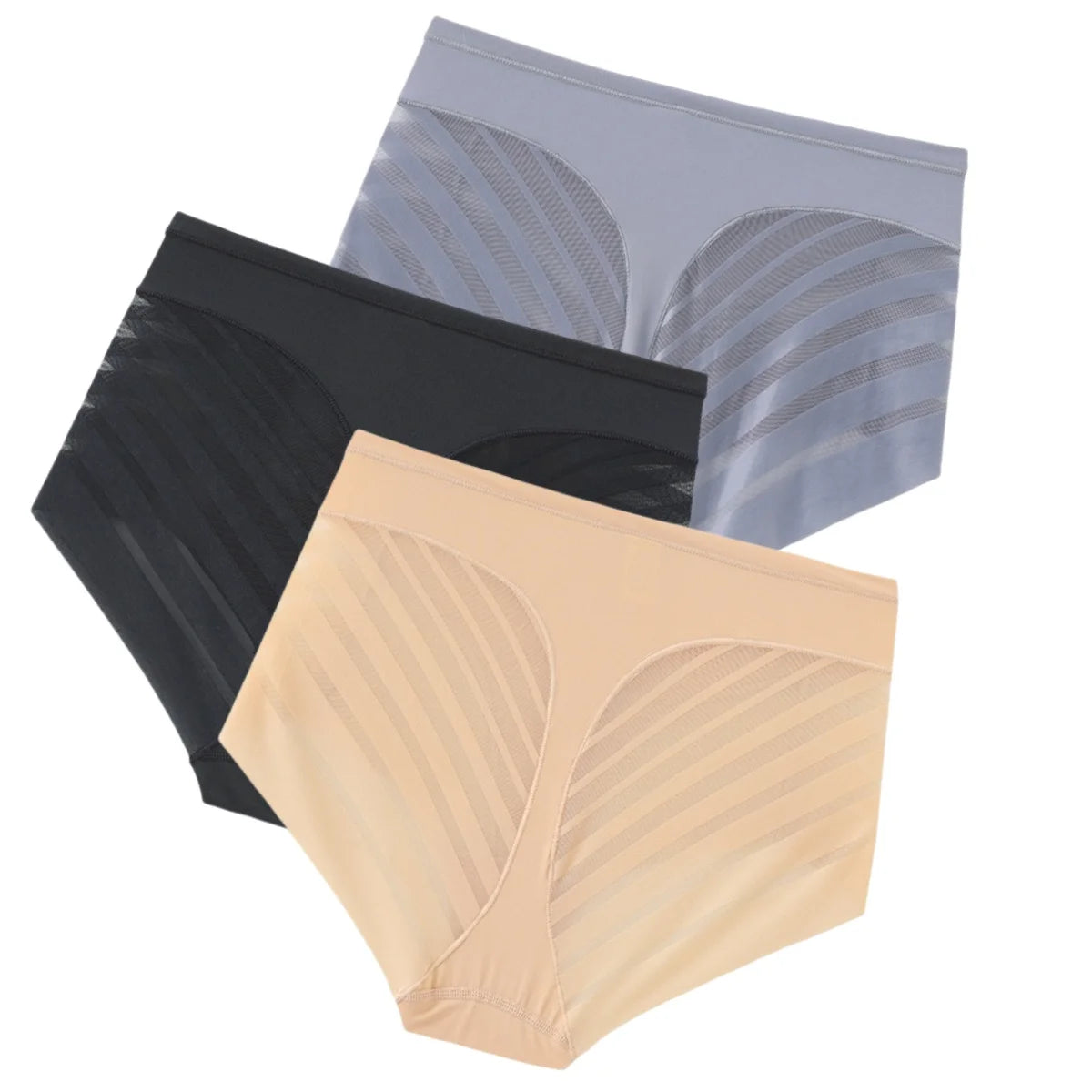 3Pcs/Set Shapewear Women Mid-Rise Shaping Briefs with Mesh Striped Back Plus Size Slimming Underwear Comfort Wear Panties M-3XL