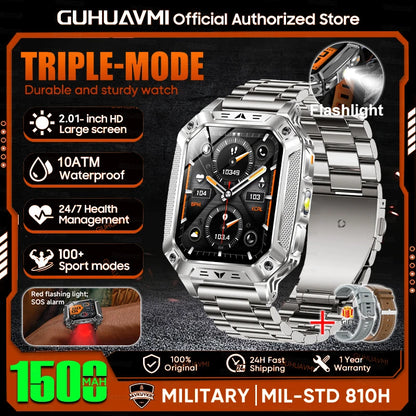 1500mAh Military Grade Smart Watch 100 Days Battery Life 10ATM Waterproof Bluetooth Call SOS Alert LED Flashlight Sports Watches