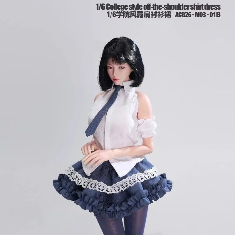 ACG26-M03-01 1/6 Scale Female Off Shoulder Shirt Skirt Set Clothes Model for 12'' Soldier Action Figures Body Dolls Decor