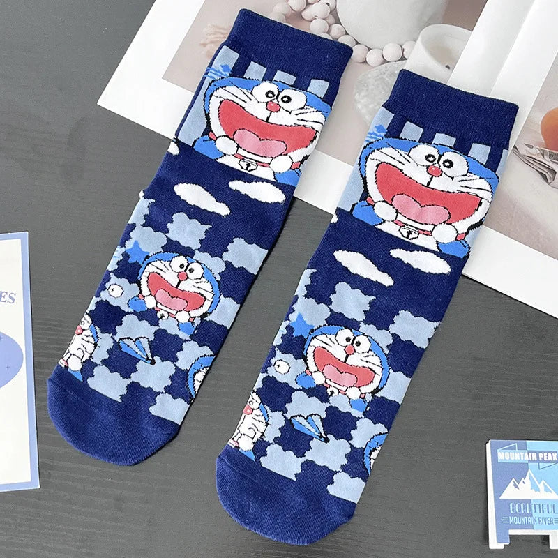 Bandai Doraemon socks with high-quality cartoon anime print thickened warm mid-calf socks for men and women in autumn and winter