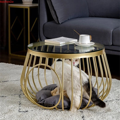 D60cm Creative Nordic Iron Tea Table Round Coffee Table for Living Room Furniture Bed Side Table Rock Plate Tables Cat House Bed