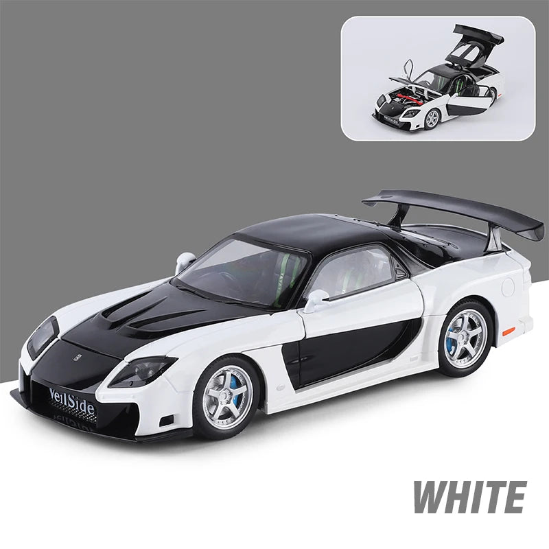 1/24 JDM RX-7 Street Version Die-Cast Model Car with Sound And Light Pull-Back Feature Miniature Ornament Vehicle Collection Toy