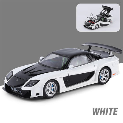 1/24 JDM RX-7 Street Version Die-Cast Model Car with Sound And Light Pull-Back Feature Miniature Ornament Vehicle Collection Toy