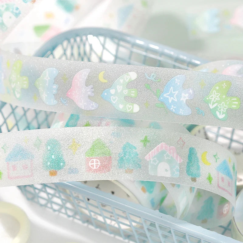 3m/roll Kawaii Korean INS Lucky Grass Sparkling Sand PET Tape Stickers DIY Scrapbook Decoration Diary Album Aesthetic Stationery
