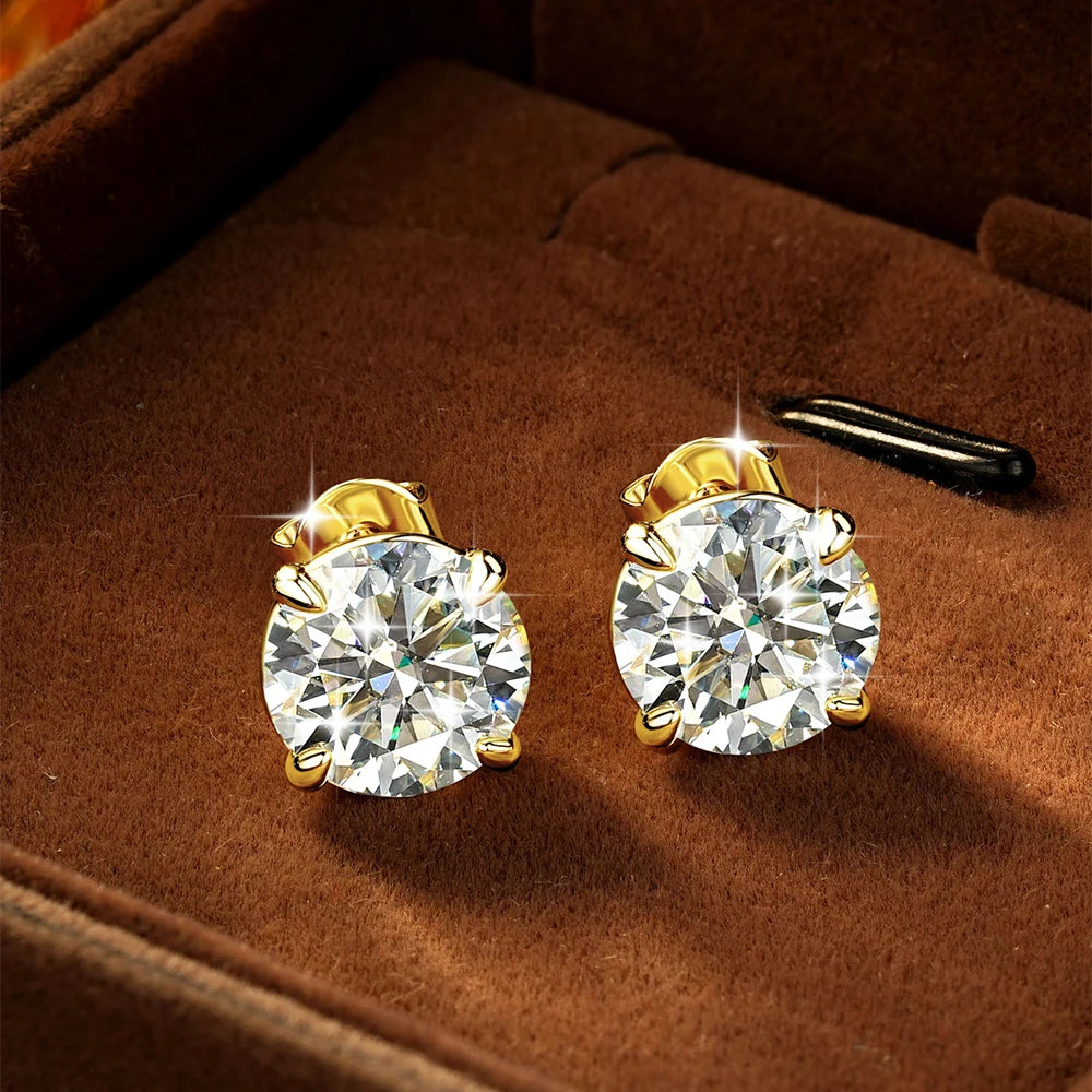 Abestecom VVS1 GRA 0.1ct-3.0ct Moissanite Earring D Color Lab Diamond Four Prong Single Stone Women Stud Earrings Jewelry Gift