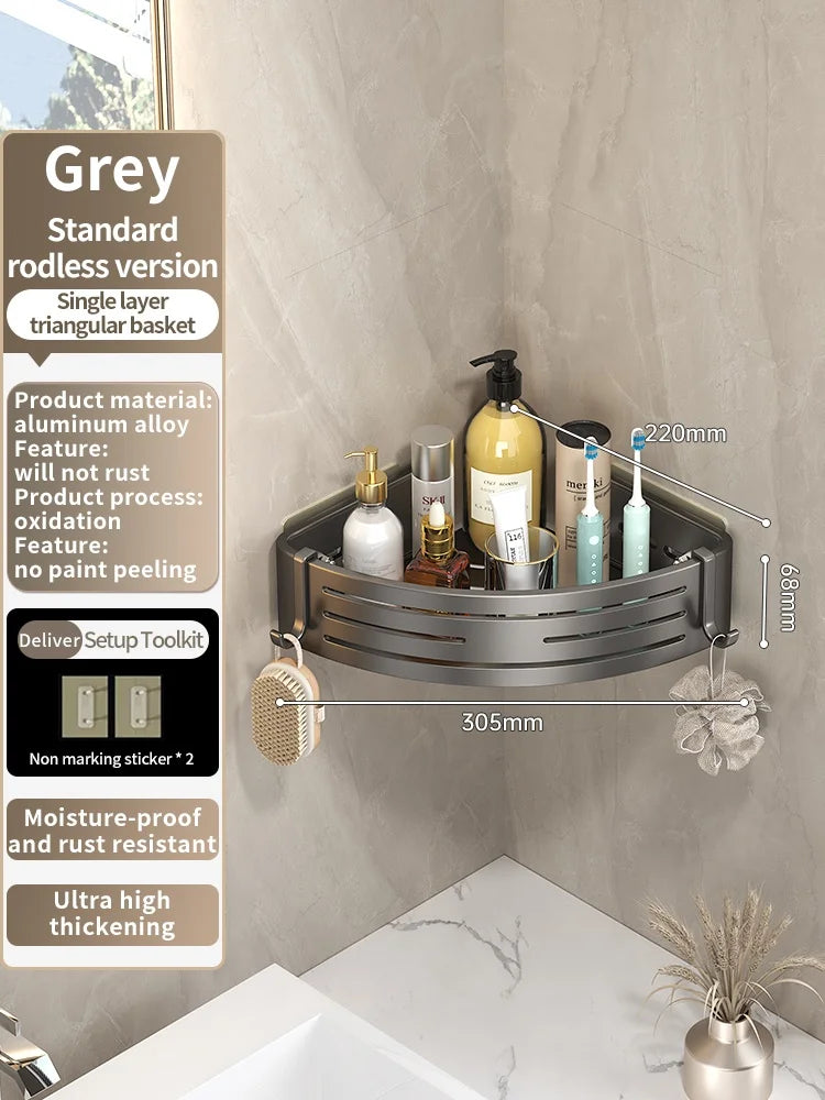 No Need To Drill Wall for Installation Aluminum Bathroom Shelf Shelves Shampoo Rack Storage Holder Kitchen Organizer Wall Rack