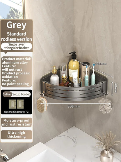 No Need To Drill Wall for Installation Aluminum Bathroom Shelf Shelves Shampoo Rack Storage Holder Kitchen Organizer Wall Rack
