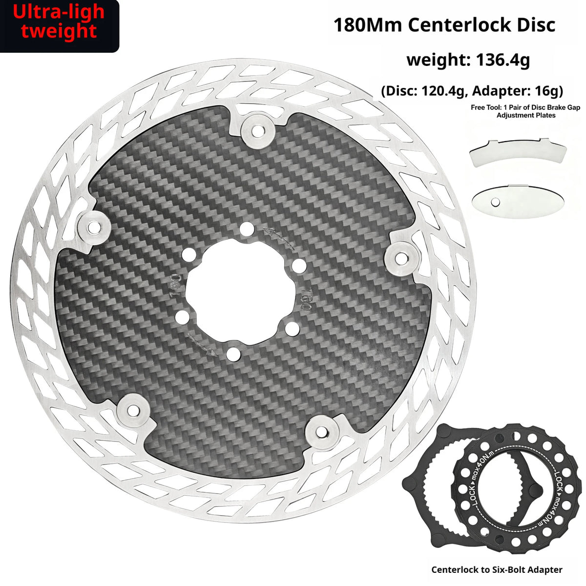 Ultra Light Carbon Fiber Bicycle Disc Brake Rotor 140mm 160mm 180mm 6-Bolt Center Lock Floating Brake Disc Stainless Steel Heat