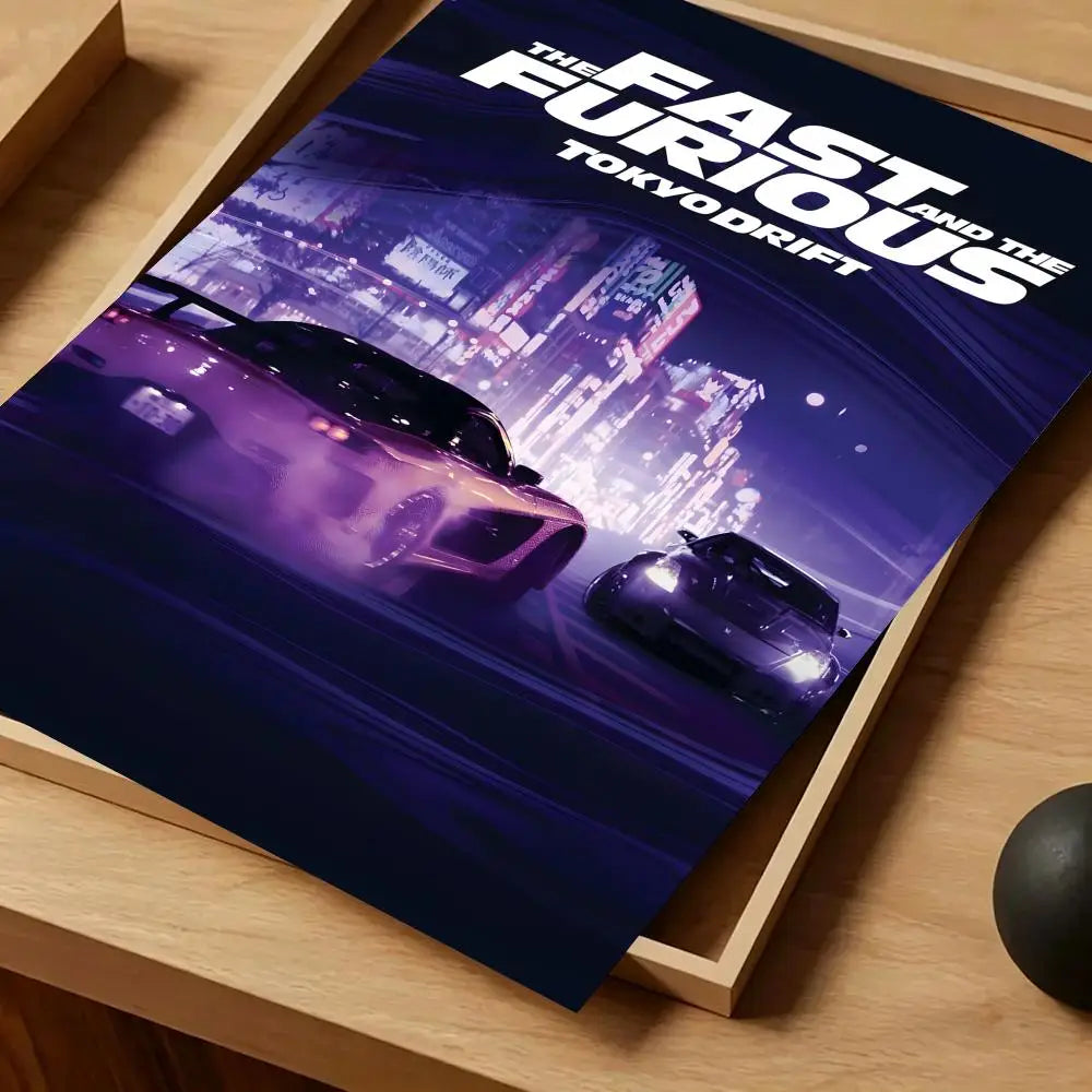 Movie Fast & Furious Poster Self-adhesive Art Waterproof Paper Sticker Coffee House Bar Room Wall Decor