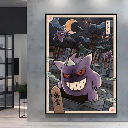 1pc frameless Canvas Paintings Retro Canvas Poster Prints Pokemon Gengar Blastoise Cartoon Character Picture Wall Art Home  Chil