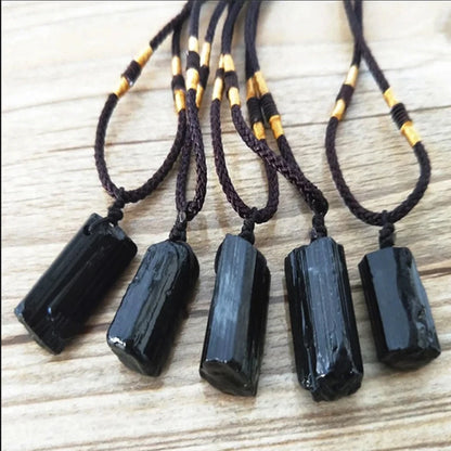 Black Tourmaline Pendant Rough Stone Natural Stone Necklace Ornament Crystal Thick Black Healing Energy Jewelry Gift