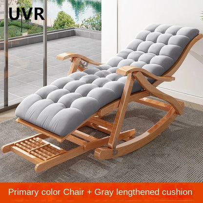 UVR Folding Rocking Chair Adult Bamboo Lounge Chair Home Balcony Leisure Armchair Armchair Lazy Sofa Rattan Chair