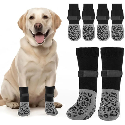 4PCS Anti-Slip Cozy Dog Socks Adjustable Band Anti-Scratch Knitted Socks Cotton Strong Grip Paw Protector Wooden Floors