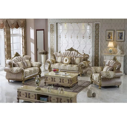 &European Luxury 1 2 3 Seater Fabric Couches Sofa Set Villa Home Furniture Classic Royal Solid Wood Sectional Living Room Sofas