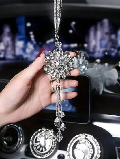 Lotus Double-Sided Crystal Snowflake Pendant with Tassel – Car Decoration, Ideal Gift for Valentine's Day, Christmas & More.