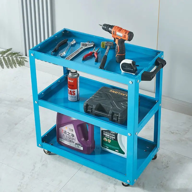 Auto Repair 3-Layer Tool Cart with Drawers Multi-Function Workshop Portable Mobile Parts Storage Cart