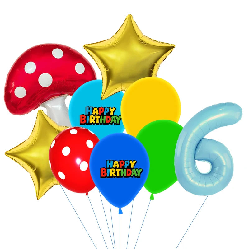Red Blue Green Yellow Mushroom Star Balloons for Cartoon Video Game Super Bros Balloon Birthday Inspired Party Decoration