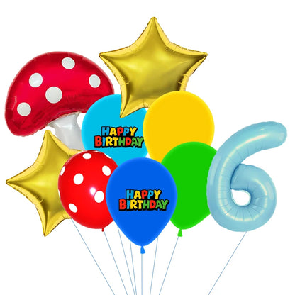 Red Blue Green Yellow Mushroom Star Balloons for Cartoon Video Game Super Bros Balloon Birthday Inspired Party Decoration