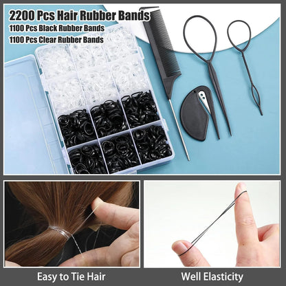 24-Color Hair Ties 1500Pcs Boxed Hair Ties Hair Extractor Hair Needle Pointed Tail Comb Hair Braiding Tools