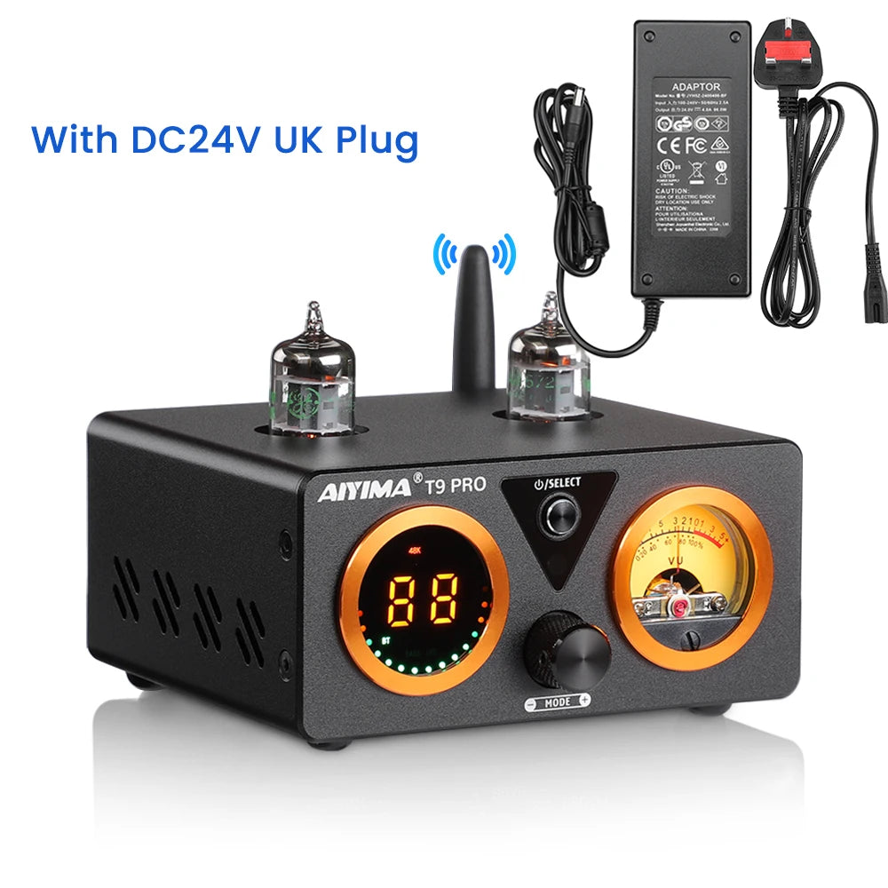 AIYIMA Audio T9 Pro Stereo Vacuum Tube Amplifier Bluetooth 5.1 QCC3040 Aptx USB DAC COAX OPT HiFi Home Digital Amp VU Meter 100w