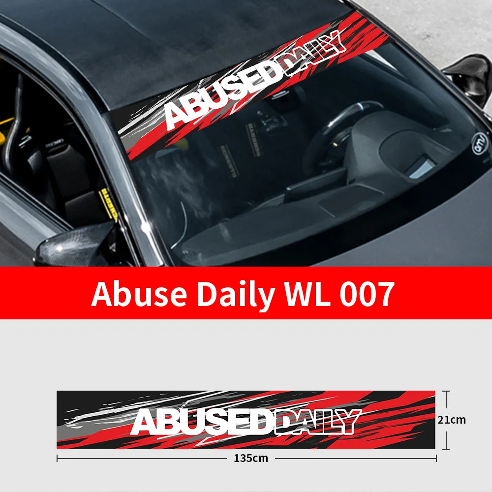 Abuse Daily Car Front and Rear Windshield Stickers Waterproof Sunscreen Windscreen Banner Decal Window Sticker Accessories