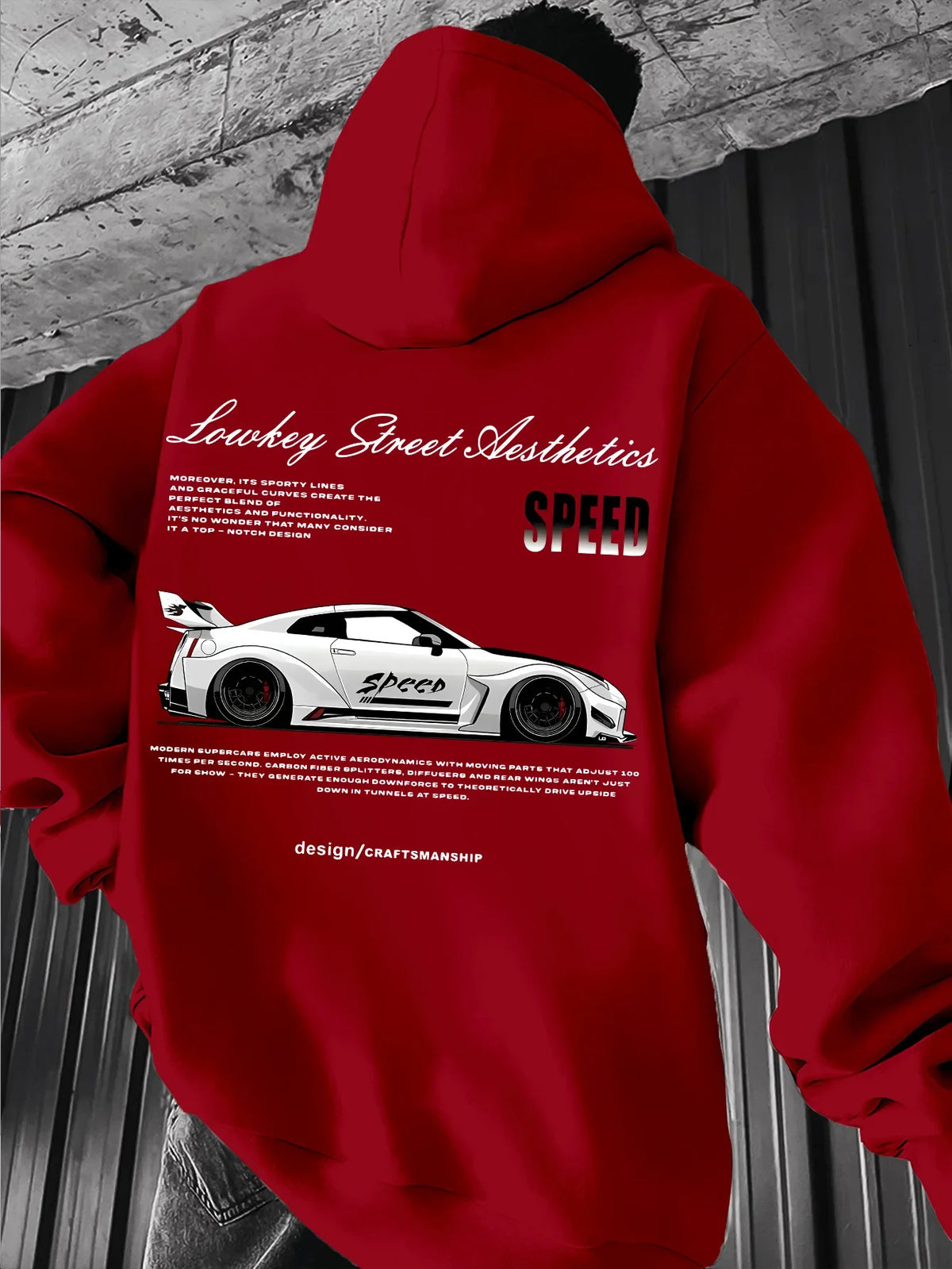 2026 New Arrival Sports Car Graphic Hoodie for Men White Street Racing Aesthetic Pullover with SPFRD Letter Print Streetwear
