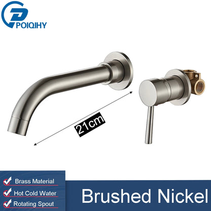 Golden Basin Faucet Bathroom Mixer Sink Tap Wall Mounted Hot Cold Water Tap Single Handle Rotating Spout Bathroom Faucet