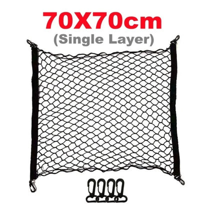 Car Rear Trunk Net Mesh Elastic Nylon Back Cargo Storage Organizer Double Layer Luggage Grocery Holder Universal Car Accessories