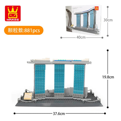 WANGE City Architecture Sydney Opera Santorini Building Blocks Chamartin Stadium Mosque Assembled Model Collection Toys For Gift