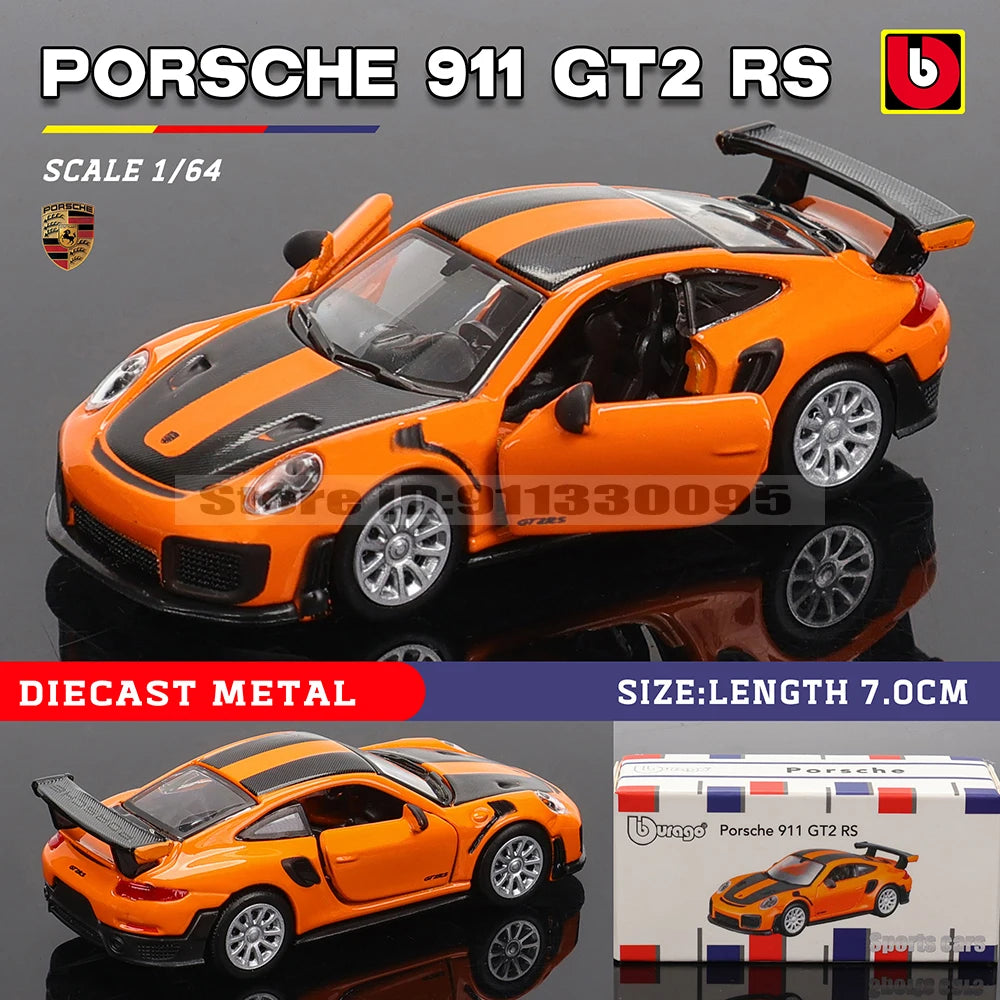 Bburago 1:64 Porsche 911 GT2 RS LAMBORGHINI sian fkp 37 Mustang GT500 Car Model Collection Kids Xmas Gift Toys for Boys Ferrari