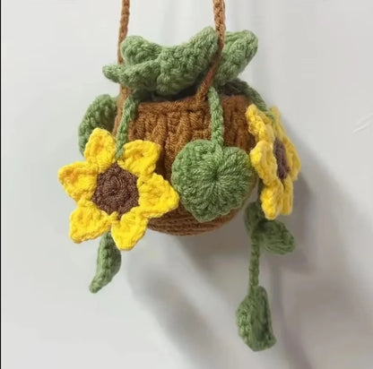 Handmade Crochet Car Styling Plants Succulent Car Plant Ornamentos Decoration Interior Accersories Cute Gift for Women