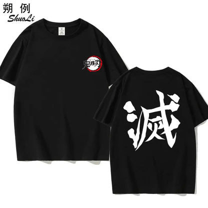 Anime Demon Slayer LOGO Printed Peripheral, 2D Summer Pure Cotton Short-sleeved Loose T-shirt, Half-sleeved Men's and Women's